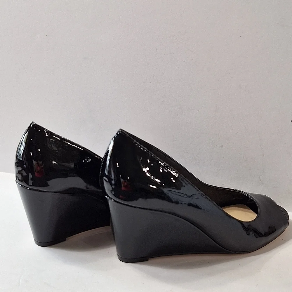 Sole Society Black Chaya Patent Leather Peep Toe Dressy Wedges Size 8.5